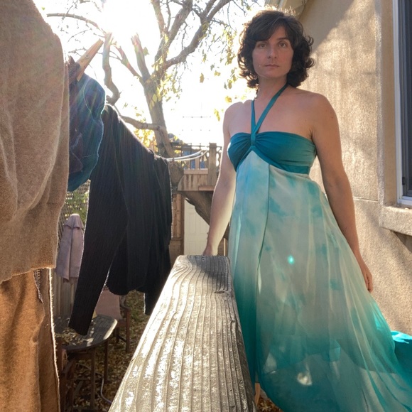 Vintage ‘90’s Y2K Bebe Halter Empire Waist Silk Midi Dress - Picture 4 of 7